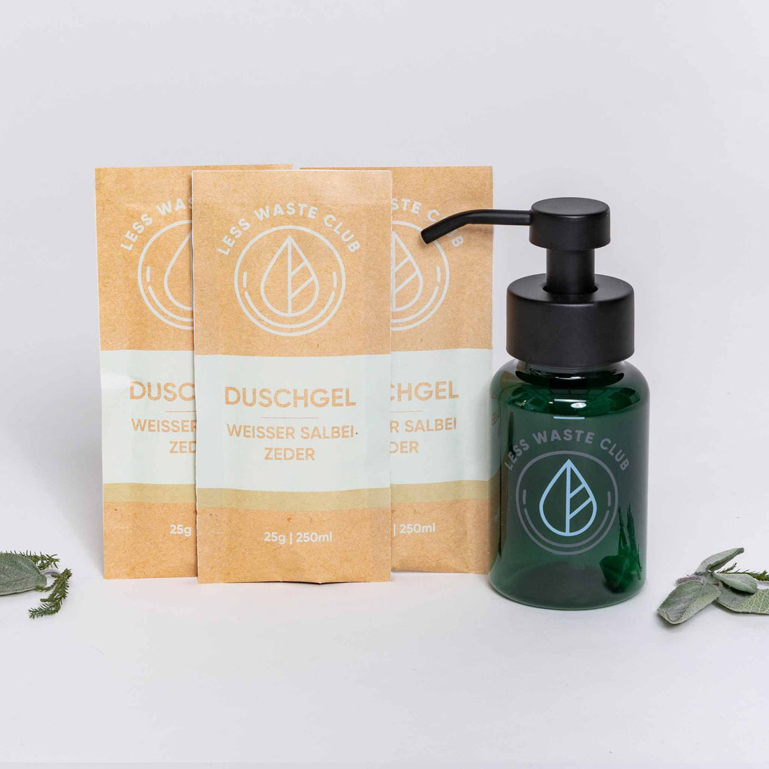 Duschgel_pulver_starter_set_salbei_Zeder_less_waste_club