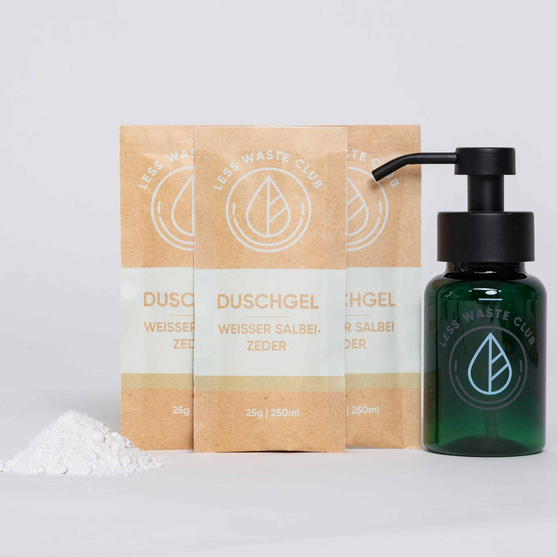 Duschgel_pulver_starter_set_Less_waste_club_salbei_zeder
